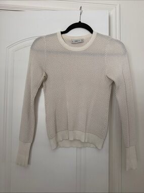 Zara Off-White Textured Crew Neck Sweater